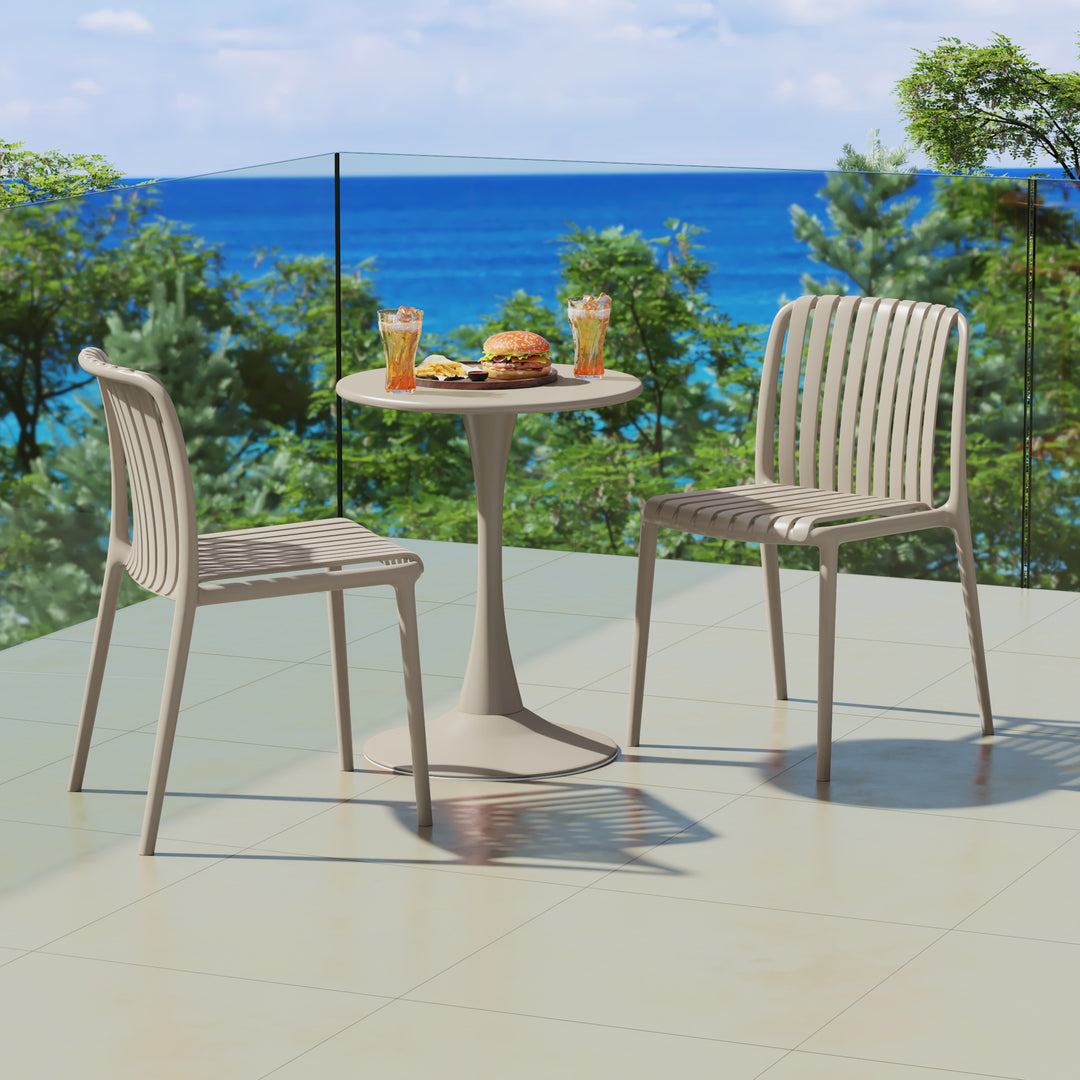 Playa 3-Piece Outdoor Metal Dining Table Set And Stackable Resin Patio Chairs