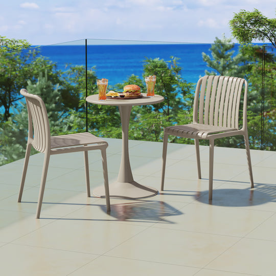 Playa 3-Piece Outdoor Metal Dining Table Set And Stackable Resin Patio Chairs