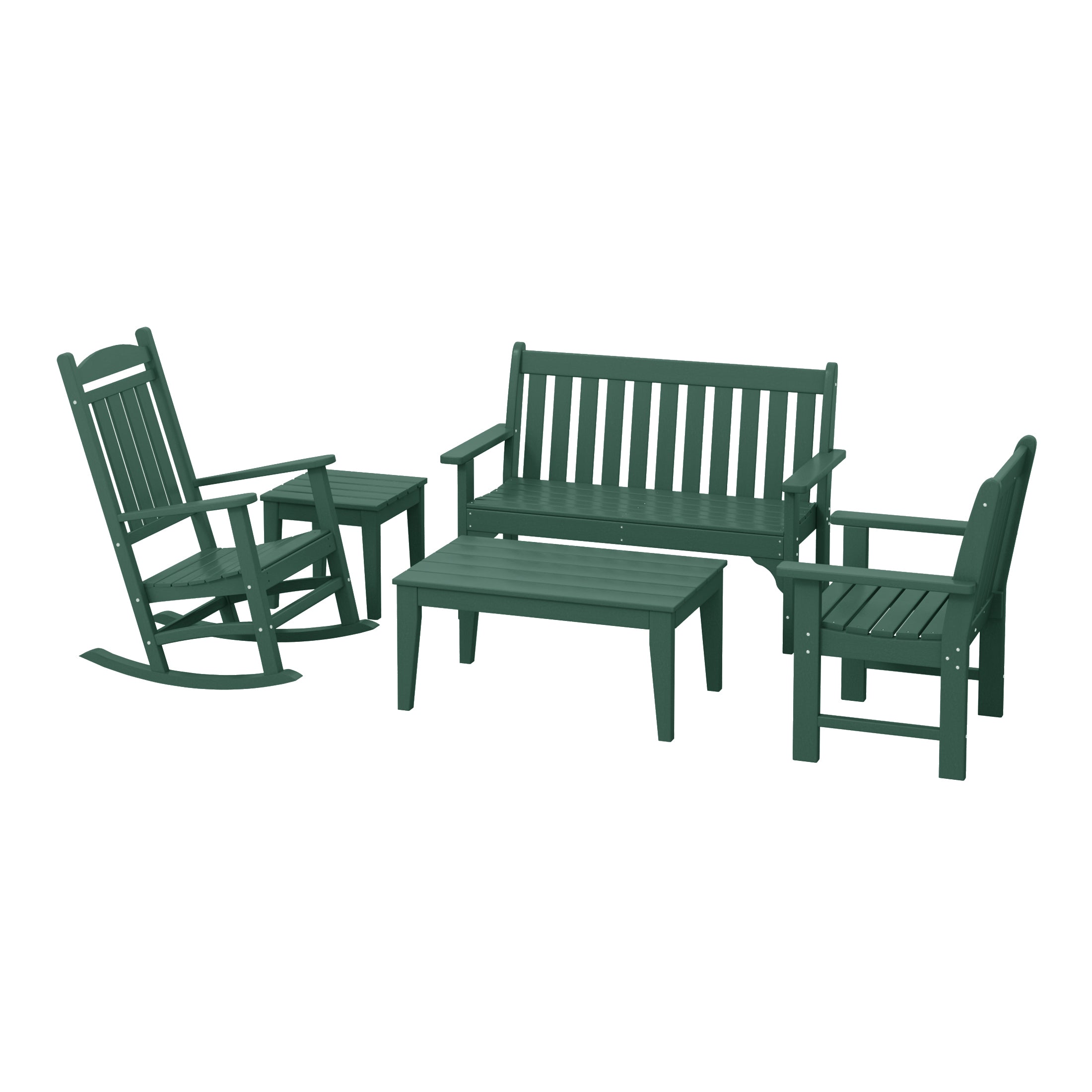 Malibu 5-Piece HDPE Outdoor Patio Furniture Couch and Rocking Chair Set