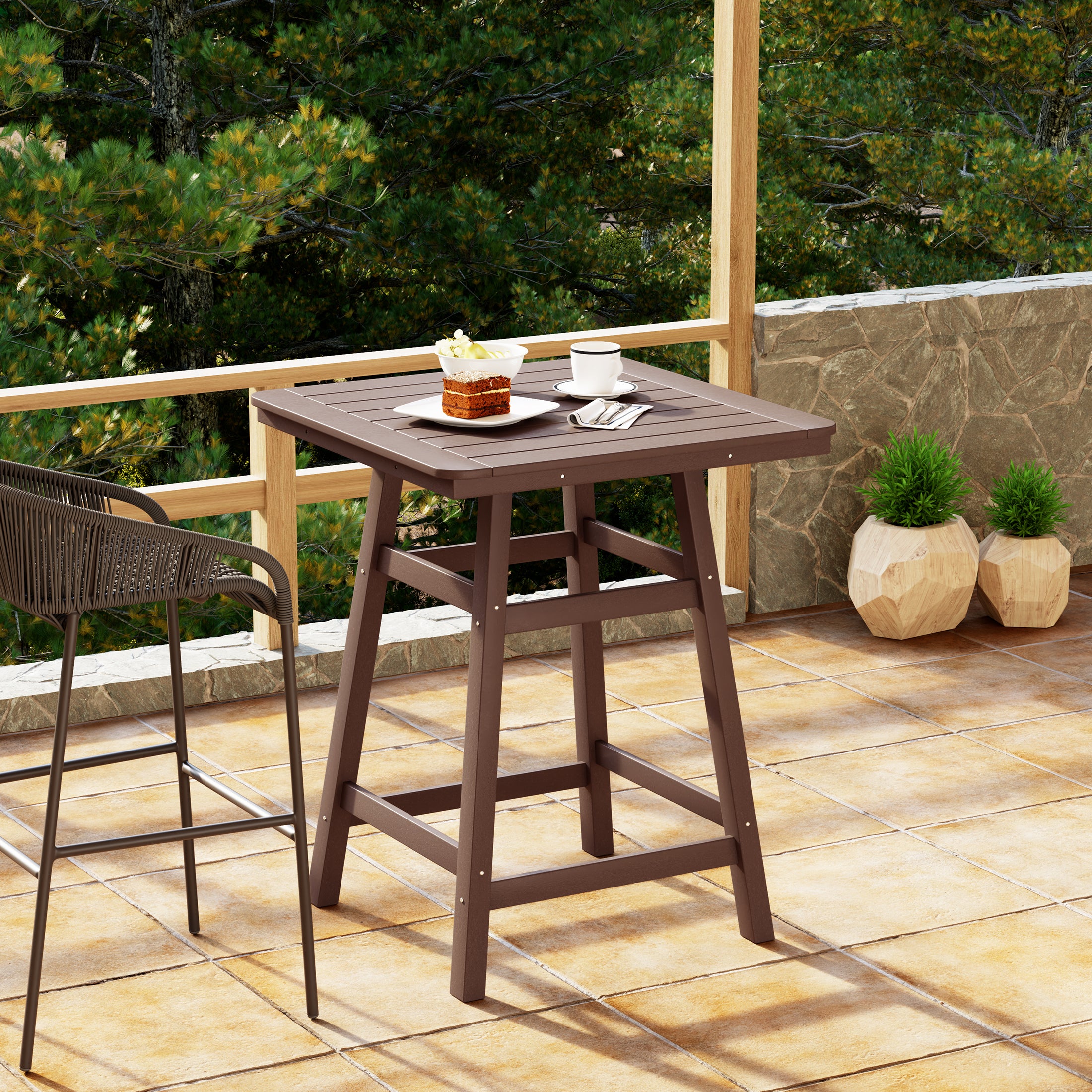 Malibu 30" Square Outdoor Patio Counter High Bistro Bar Table With Umbrella Hole