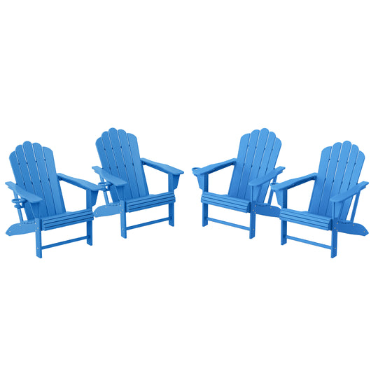 Highland Outdoor Patio HDPE Adirondack Chairs With Cup Holders (Set of 4)