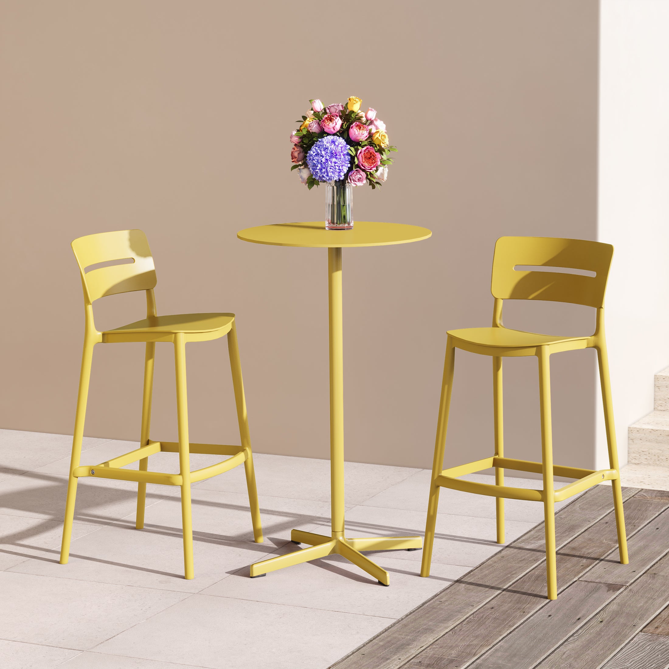Playa Stackable Polypropylene Resin Plastic Outdoor Patio Bar Stools (Set of 2)