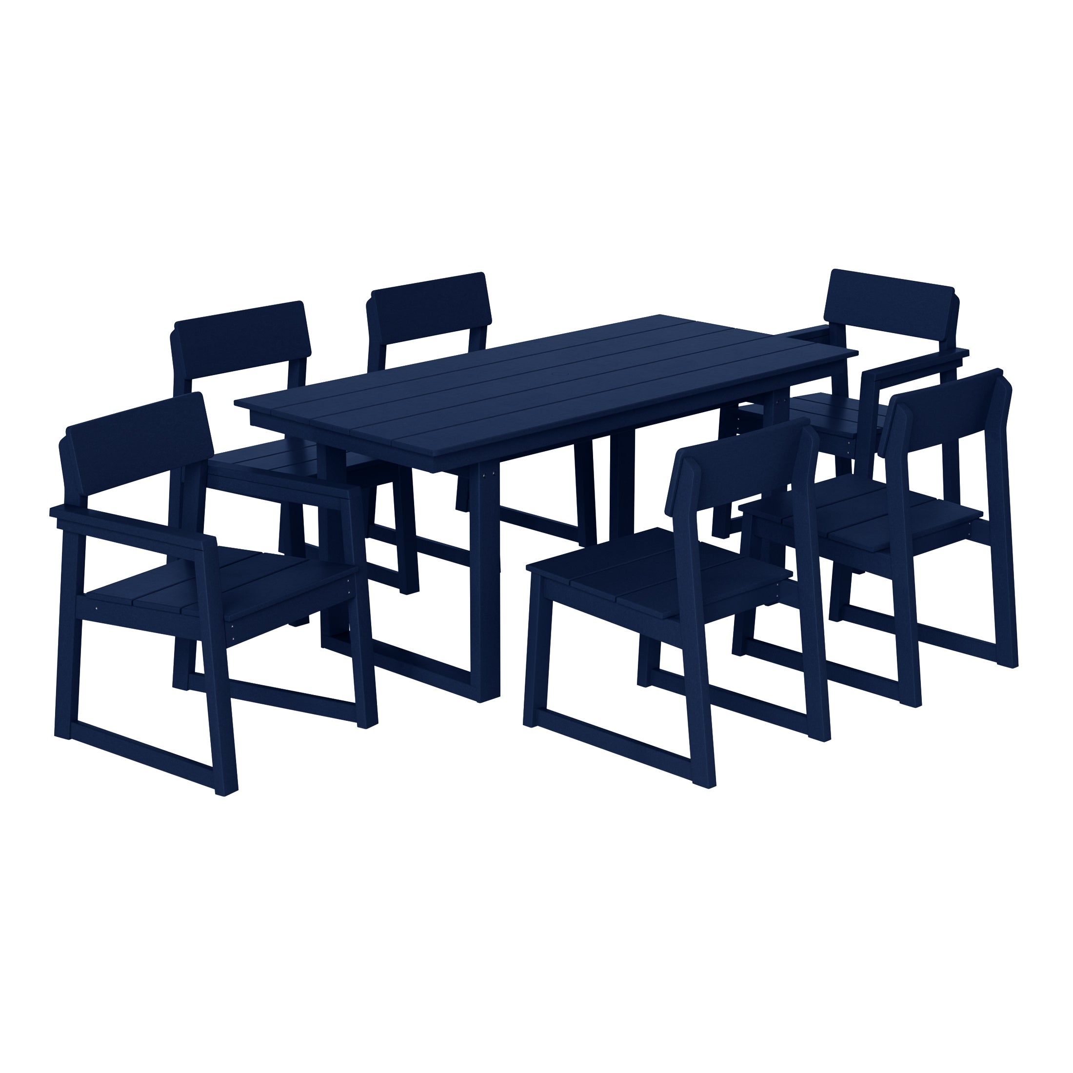 Paloma 7-Piece Modern HDPE Outdoor Patio Dining Table Set With Umbrella Hole