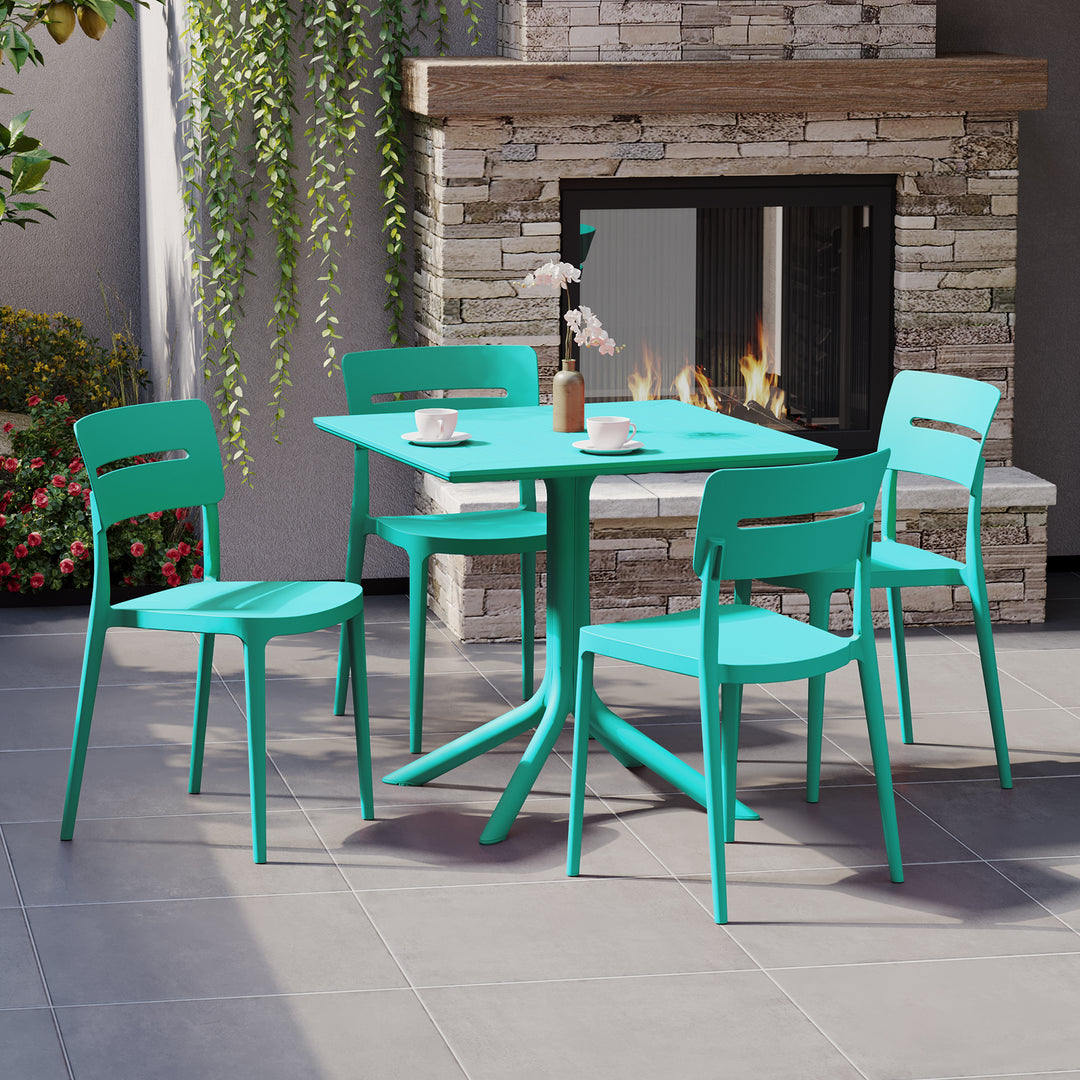 Playa Modern 5-Piece Resin Patio Dining Table Set with Stackable Patio Dining Chairs