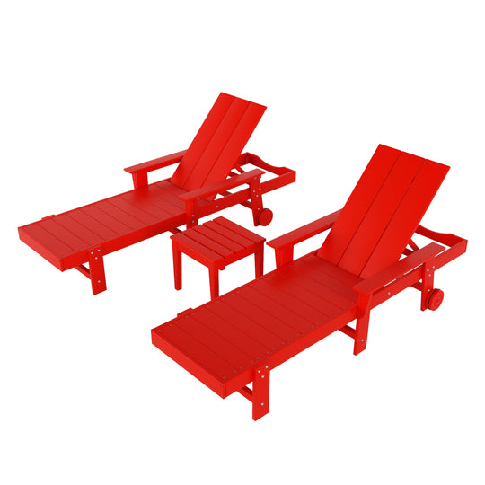 Ashore Modern Poly Reclining Chaise Lounge Set with Side Table