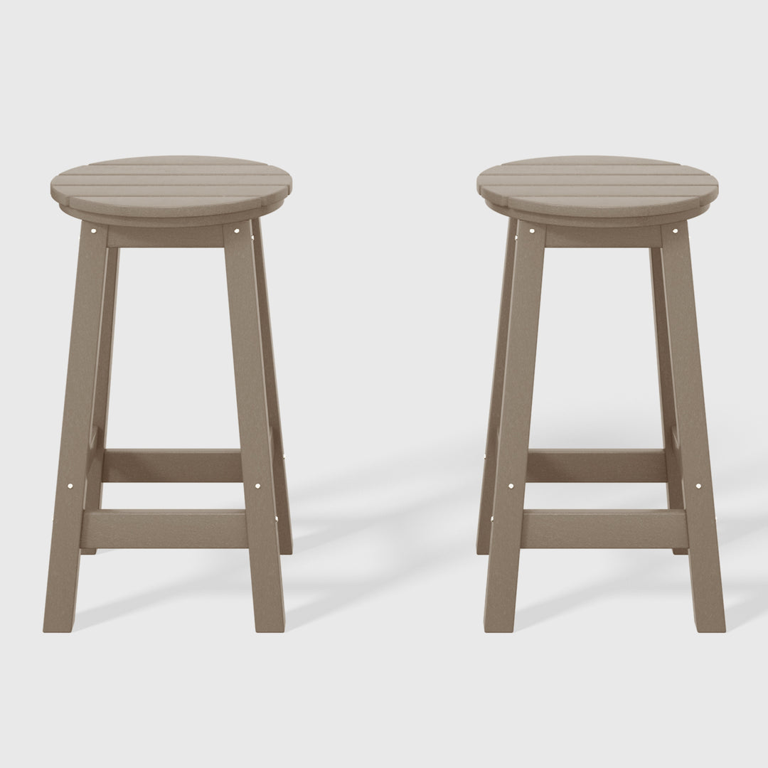 Malibu 24" HDPE Outdoor Patio Round Counter Height Bar Stool (Set of 2)