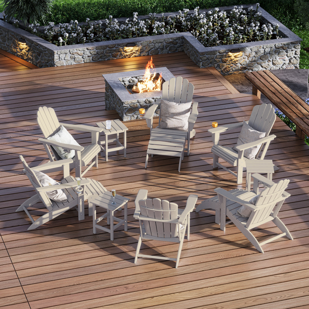 Highland 12-Piece HDPE Outdoor Patio Furniture Adirondack Chair Conversation Table Set