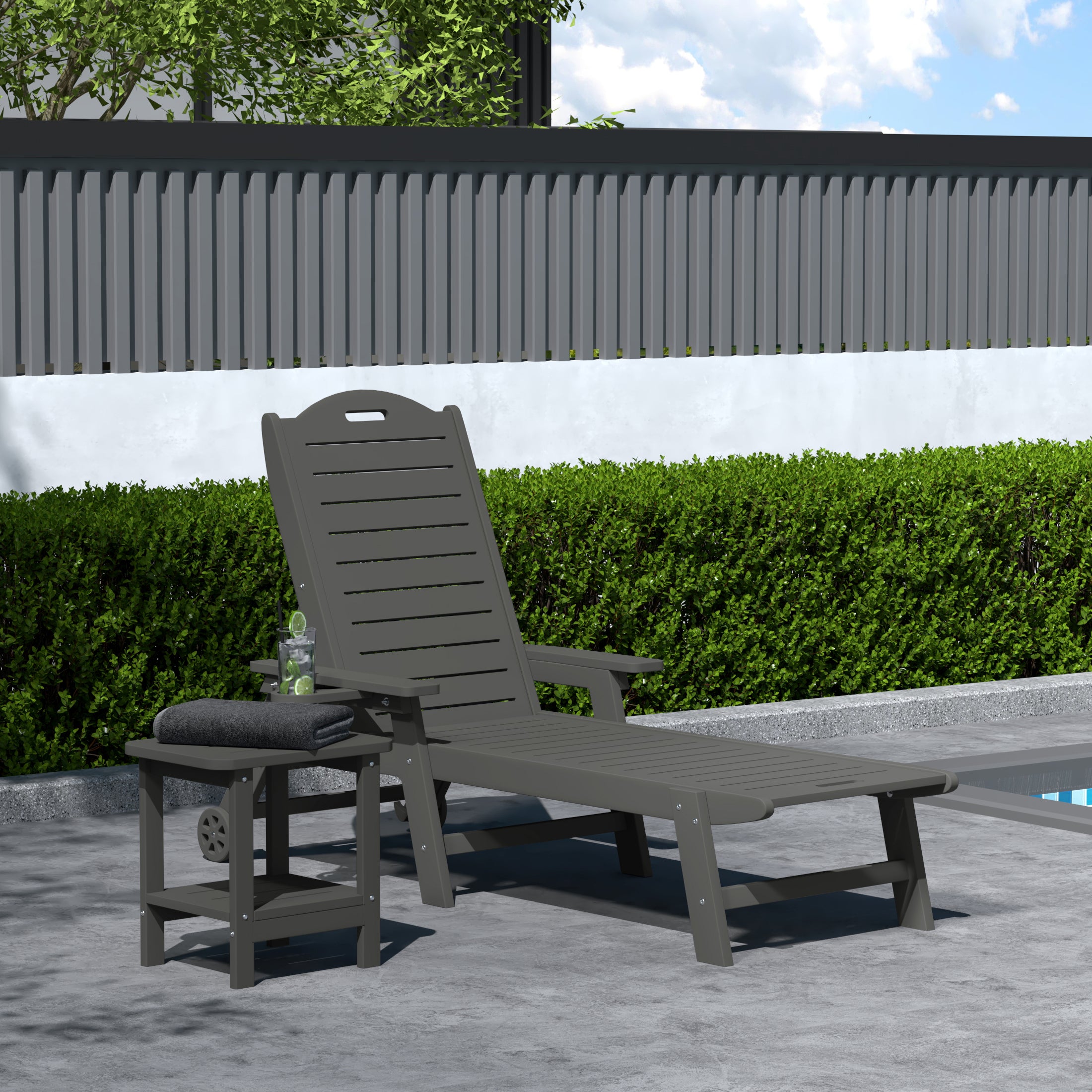 Aruba 2-Piece Outdoor Patio Chaise Lounge Chair with Wheels & Cup Holder with Patio Side Table