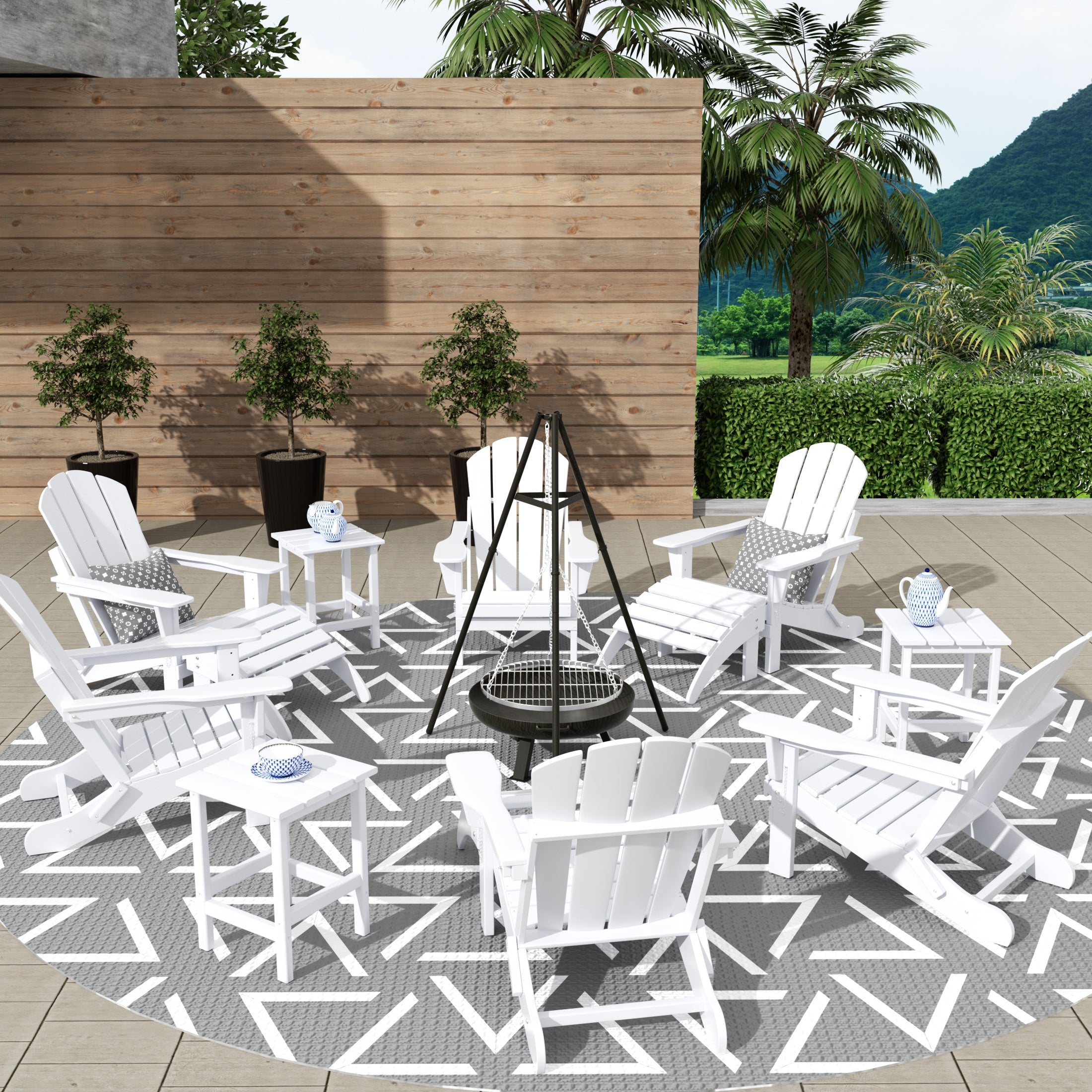 Malibu 12-Piece Outdoor Folding Poly Adirondack Chair With Ottoman And Side Table