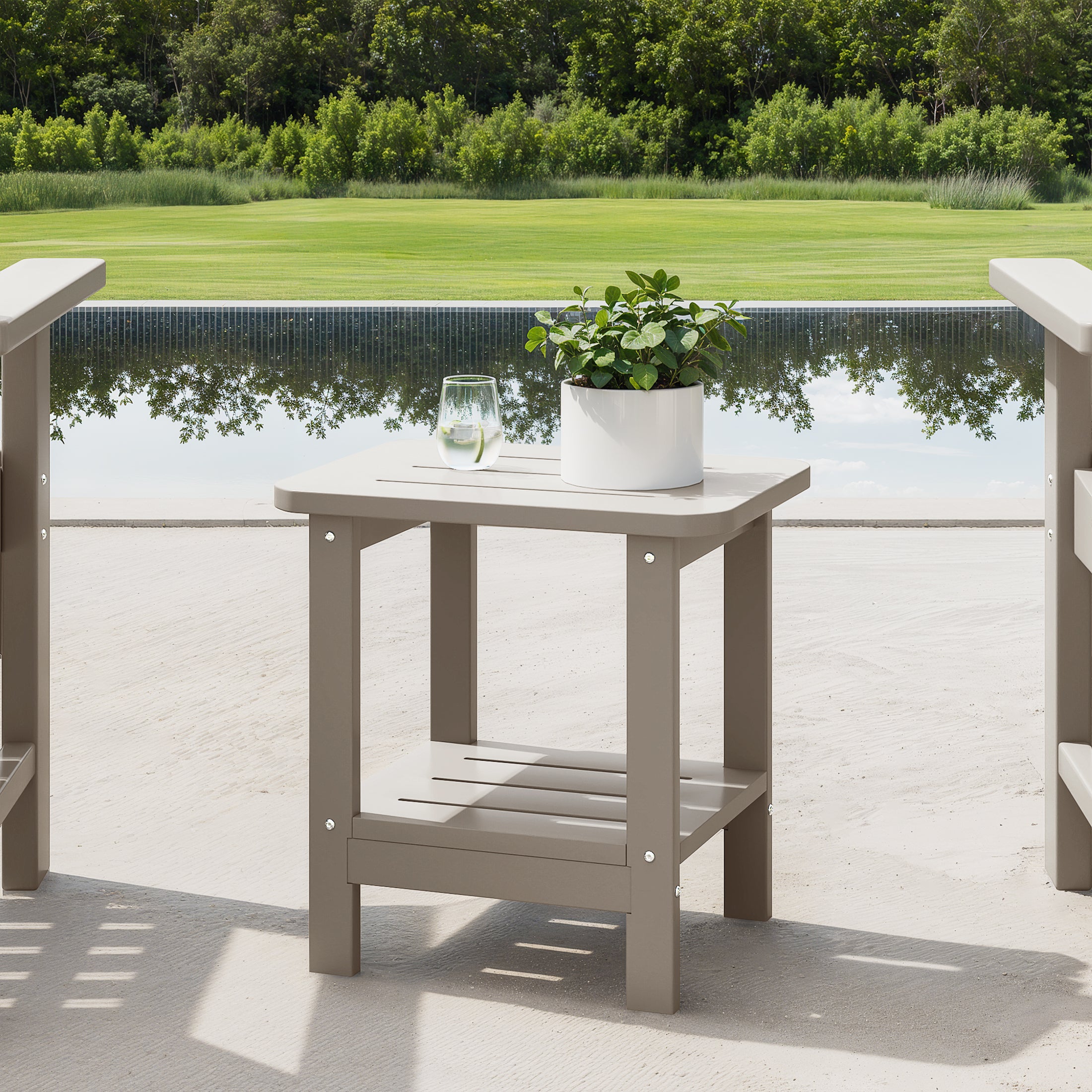 Aruba 2-Tier Outdoor HDPE Modern Adirondack Square Patio Side Table