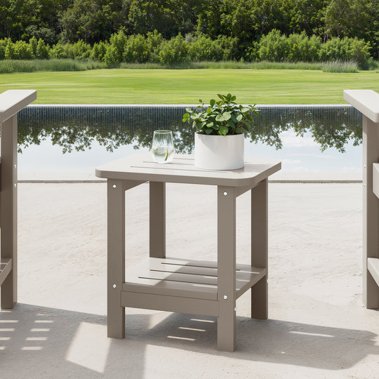 Aruba 2-Tier Outdoor HDPE Modern Adirondack Square Patio Side Table