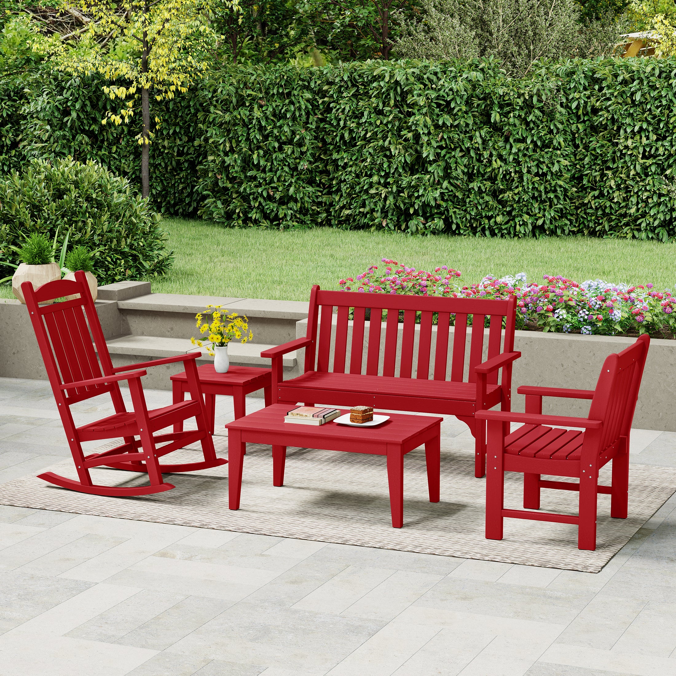 Malibu 5-Piece HDPE Outdoor Patio Furniture Couch and Rocking Chair Set