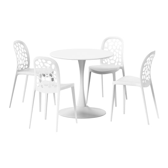 Playa 5-Piece Outdoor Indoor Metal Patio Dining Table Set With Stackable Polypropylene Patio Side Chairs