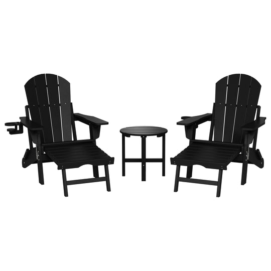 Malibu 3-Piece Outdoor Folding Adjustable Adirondack Chair with Cup Holder & Hideaway Ottoman and 18" Side Table