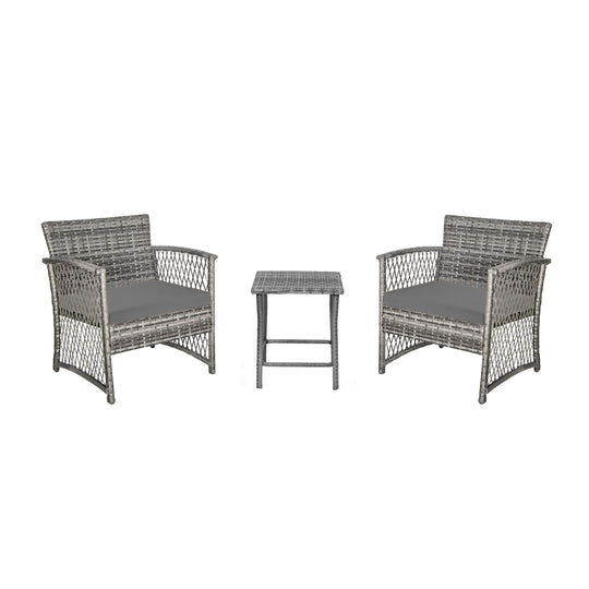 Melvi 3-Piece Outdoor Patio Wicker Conversation Set, Gray