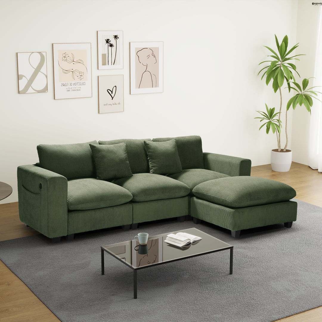 Hearthside 99" Modular Corduroy L-Shaped Sectional Sofa and Chaise With USB/Type-C Ports and Side Pockets
