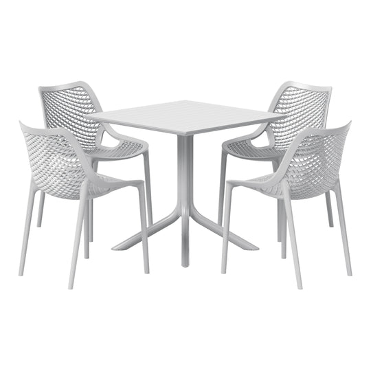 Playa 5-Piece Resin Square Patio Dining Table Set with Stackable Patio Dining Chairs