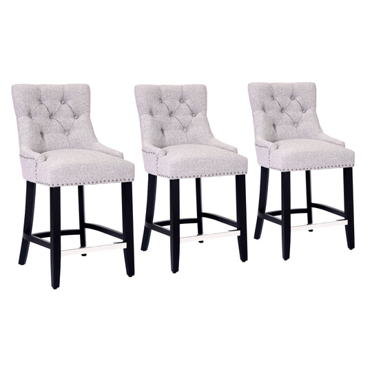 Hayes 24" Upholstered Tufted Wood Counter Stool (Set of 3), Black