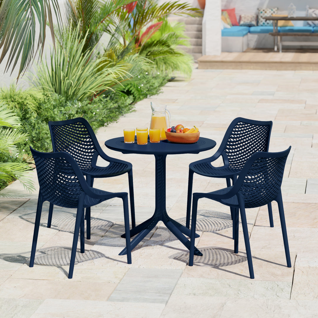 Playa 5-Piece Modern Round Patio Dining Table Set with Stackable Patio Dining Chairs