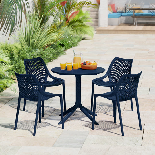 Playa 5-Piece Modern Round Patio Dining Table Set with Stackable Patio Dining Chairs