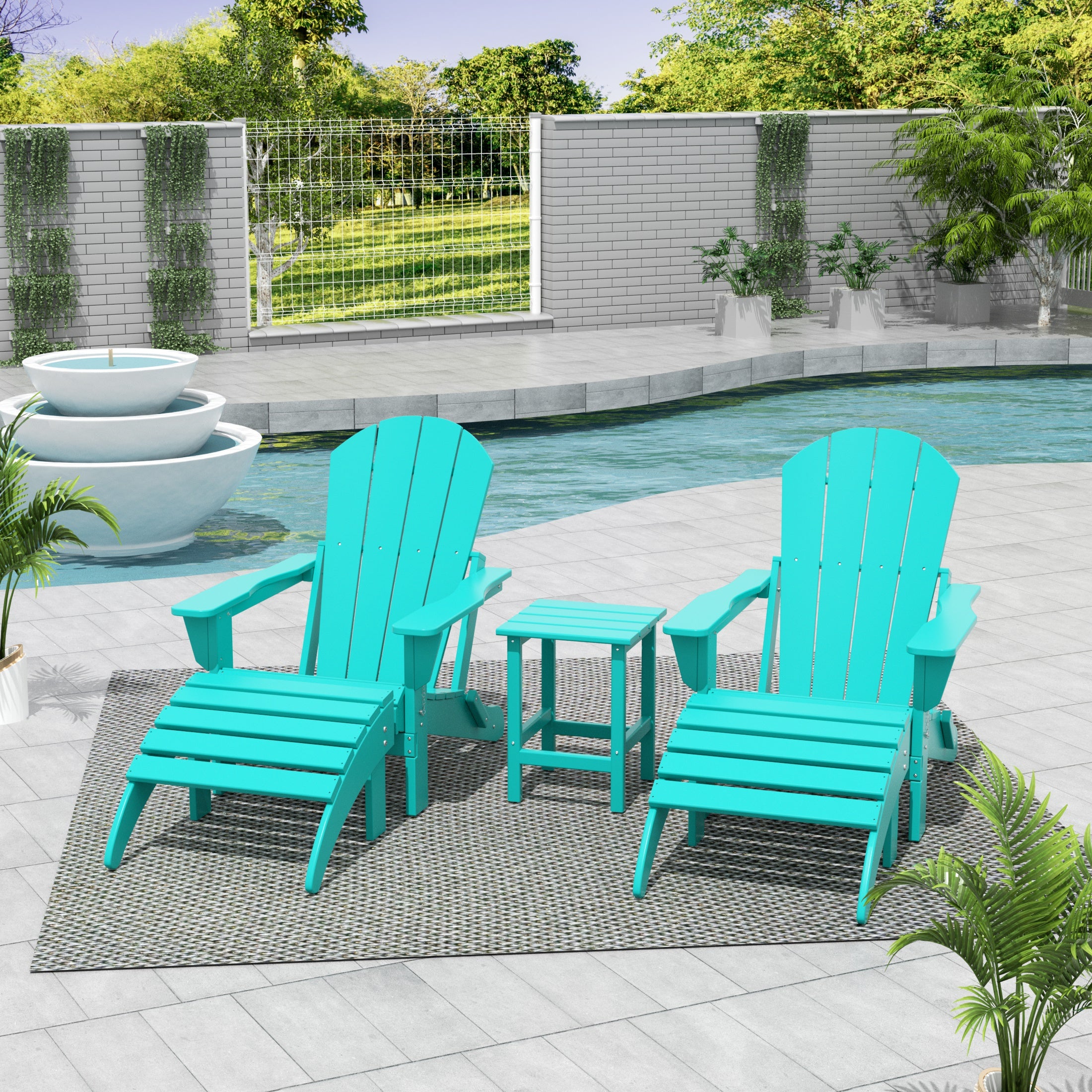 Malibu 5-Piece set classic Adirondack chairs with ottoman and a small coffee table (2 seater)