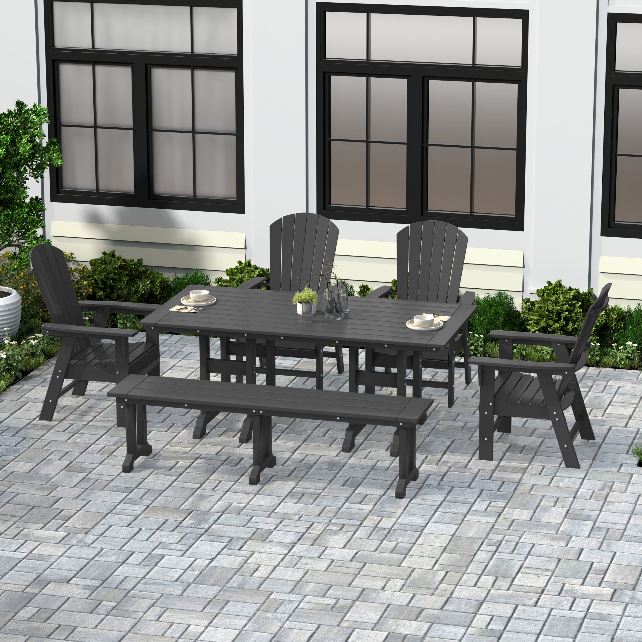 Dylan 6 Piece Outdoor Patio Dining Table and Armchair Dining Bench Set