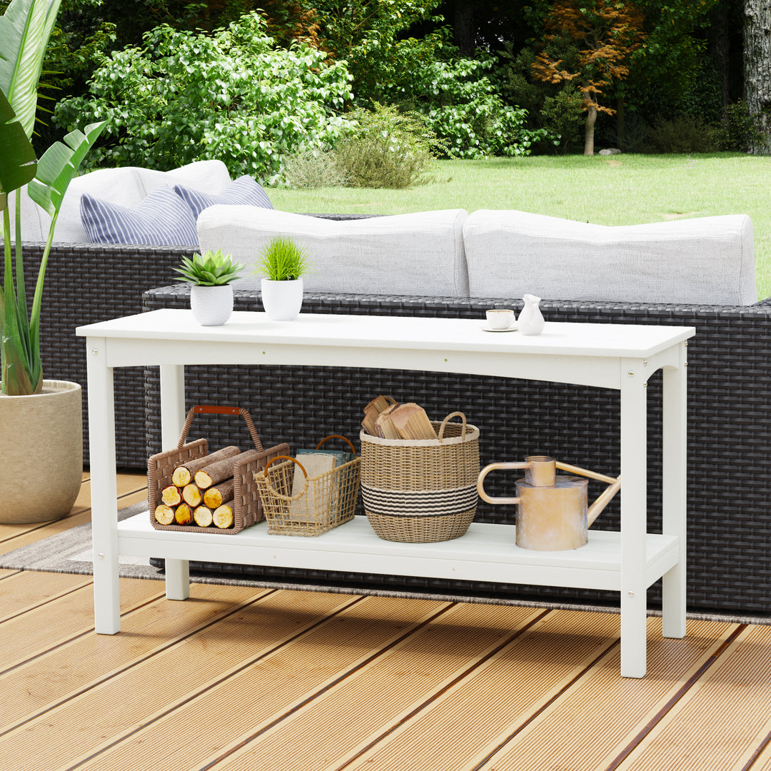 Malibu 55" Outdoor Patio HDPE Adirondack 2-Tier Shelf Console Table