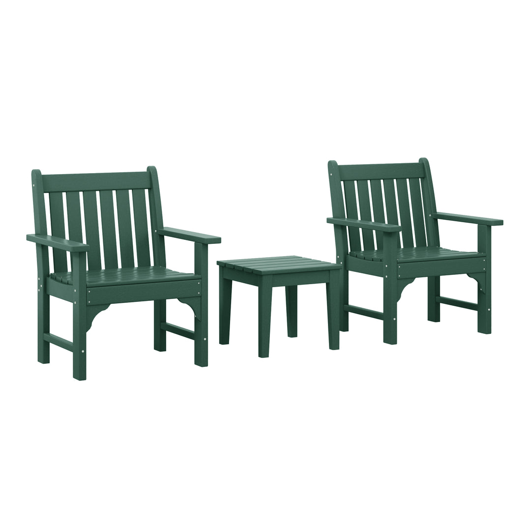 Malibu Outdoor Patio 3-Piece HDPE Adirondack Garden Chairs with Square Adirondack Side Table Set