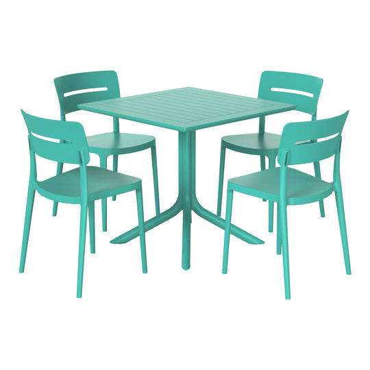 Playa Modern 5-Piece Resin Patio Dining Table Set with Stackable Patio Dining Chairs