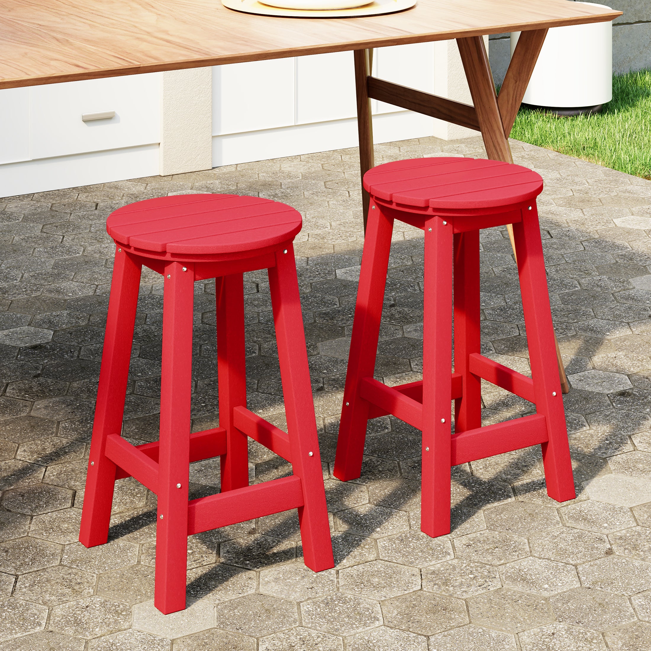 Malibu 24" HDPE Outdoor Patio Round Counter Height Bar Stool Set of 2