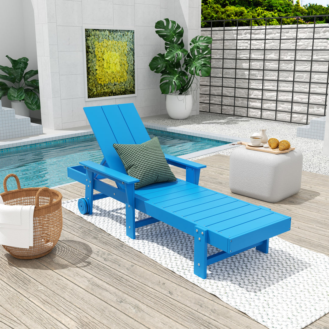 Ashore Modern Reclining Chaise Lounge With Arms & Wheels