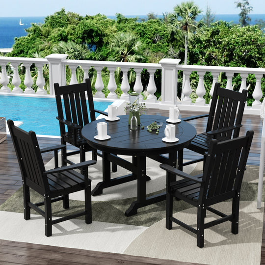 Malibu 5 Piece Outdoor Patio Dining Set Outdoor Round Table and Armchair Set