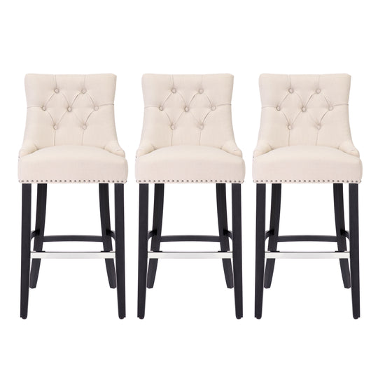 Hayes 29" Upholstered Tufted Wood Bar Stool (Set of 3), Black