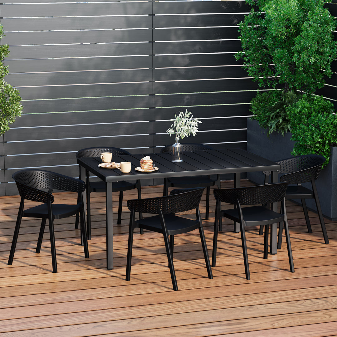 Playa 7-Piece Outdoor Metal Rectanle Patio Dining Table Set With Stackable Patio Dining Chairs