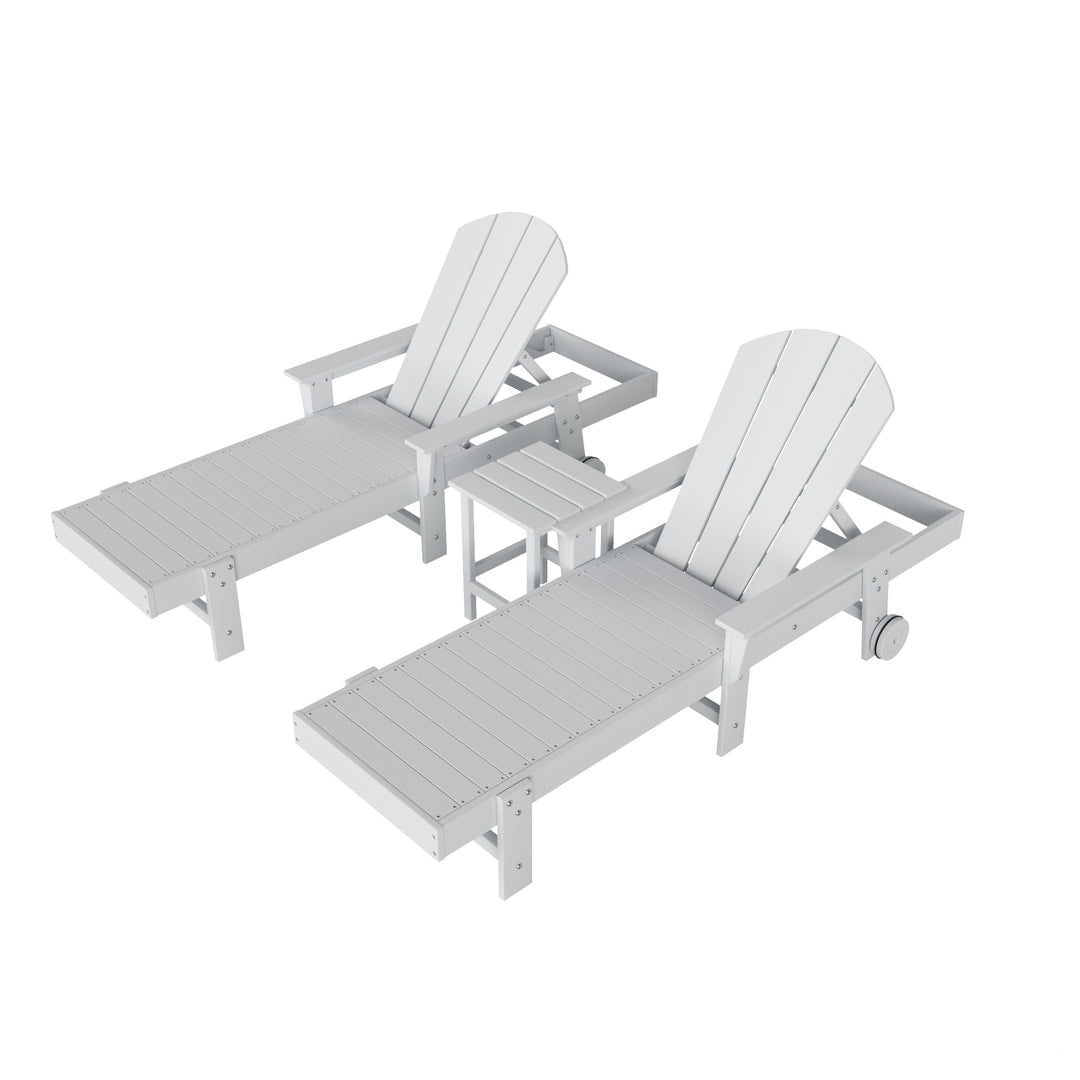 Malibu 3 Piece Adirondack Reclining Chaise Lounge With Arms & Wheels