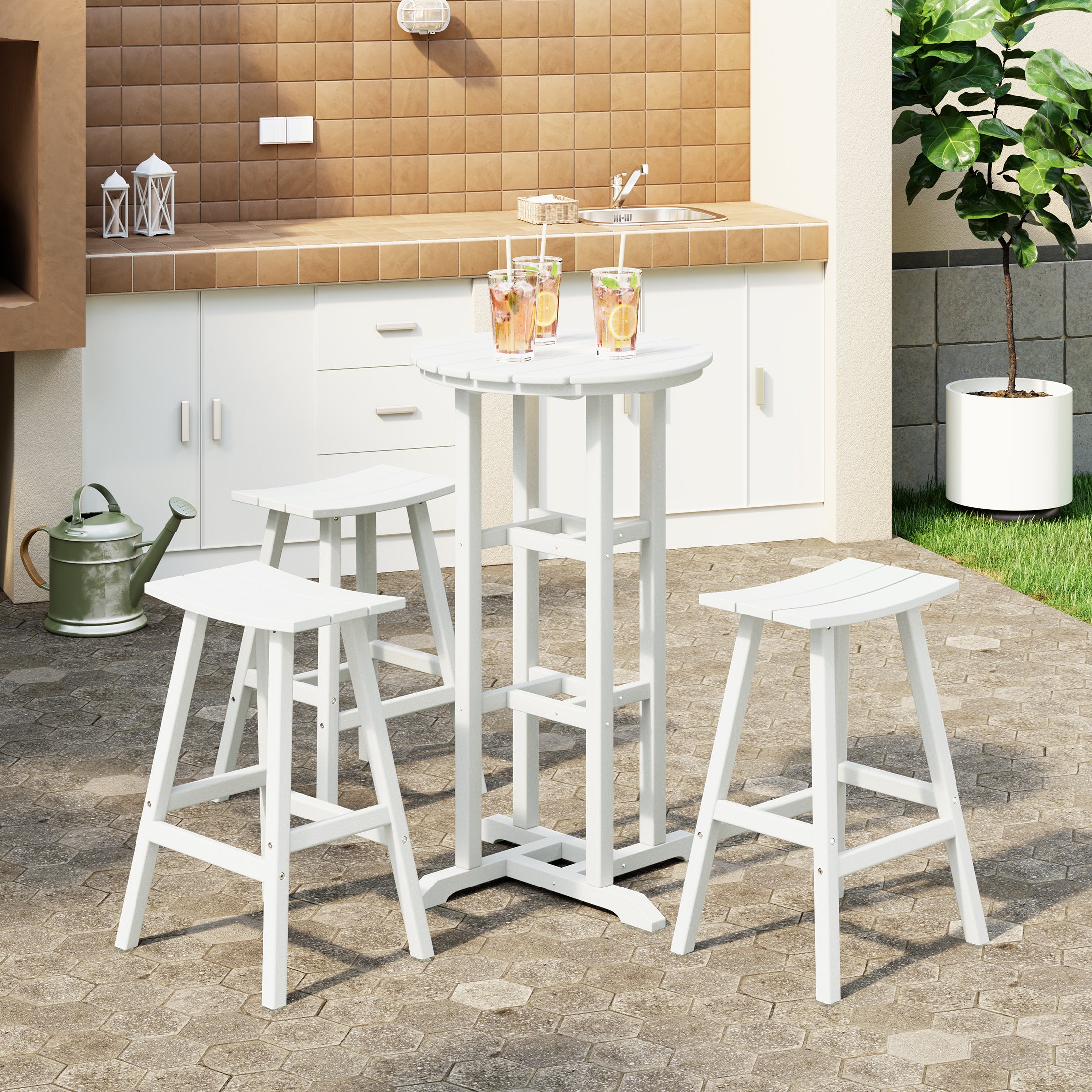 Malibu Outdoor Patio Bar Height Table and Bar Stool 4-Piece Dining Set
