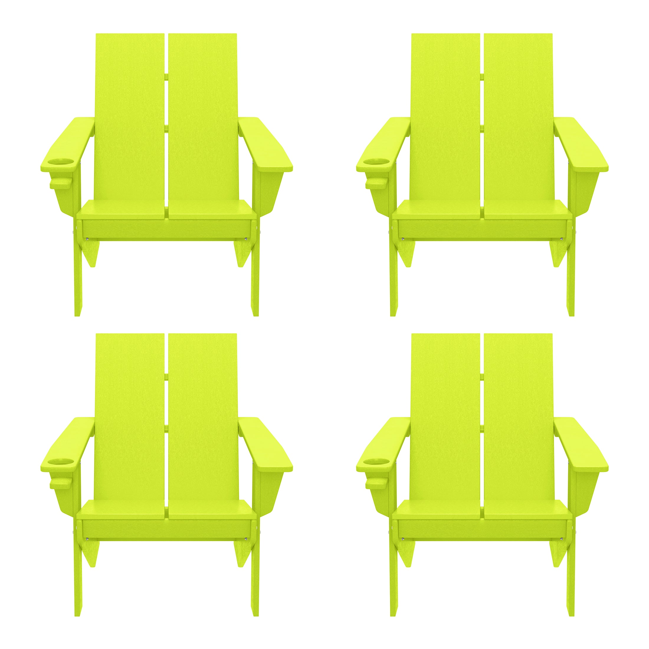 Riviera Outdoor HDPE Modern Adirondack Chair with Cup Holder (Set of 4)