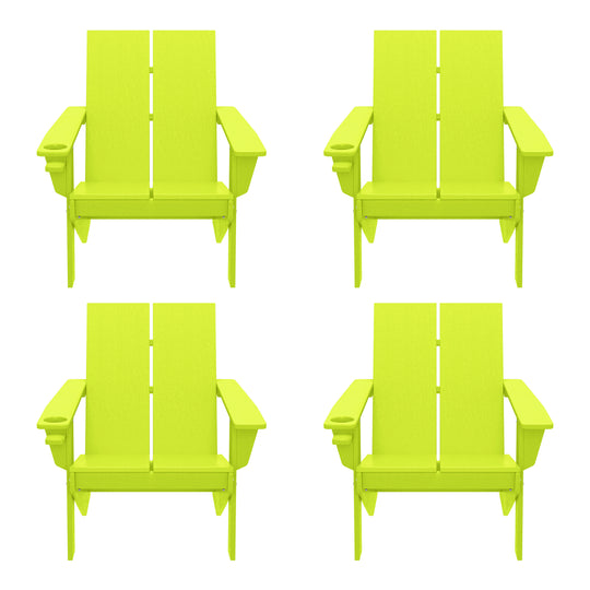 Riviera Outdoor HDPE Modern Adirondack Chair with Cup Holder (Set of 4)