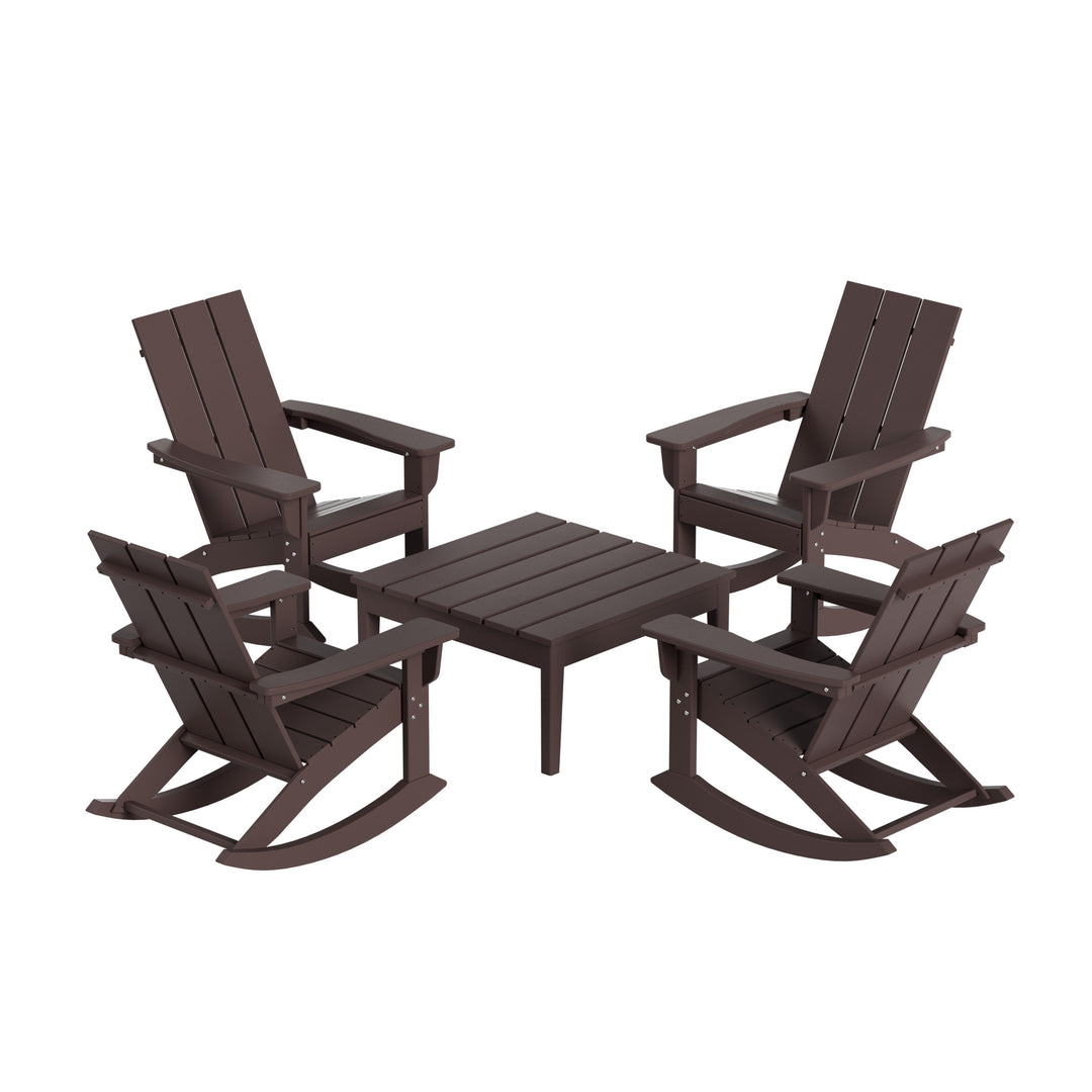 Ashore 5-Piece Set Modern Plastic Outdoor Rocking Chairs with Square Coffee Table