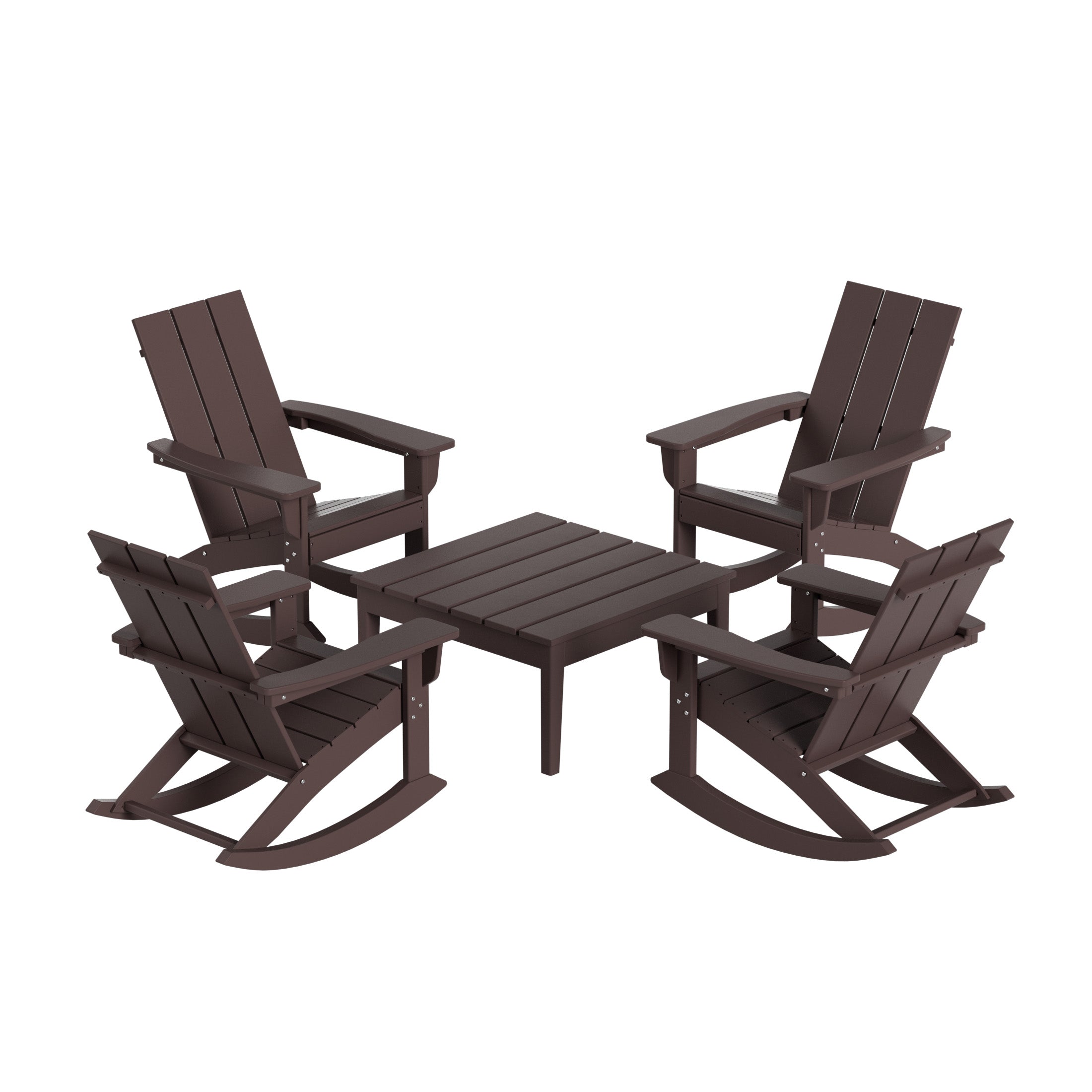 Ashore 5-Piece Set Modern Plastic Outdoor Rocking Chairs with Square Side Table