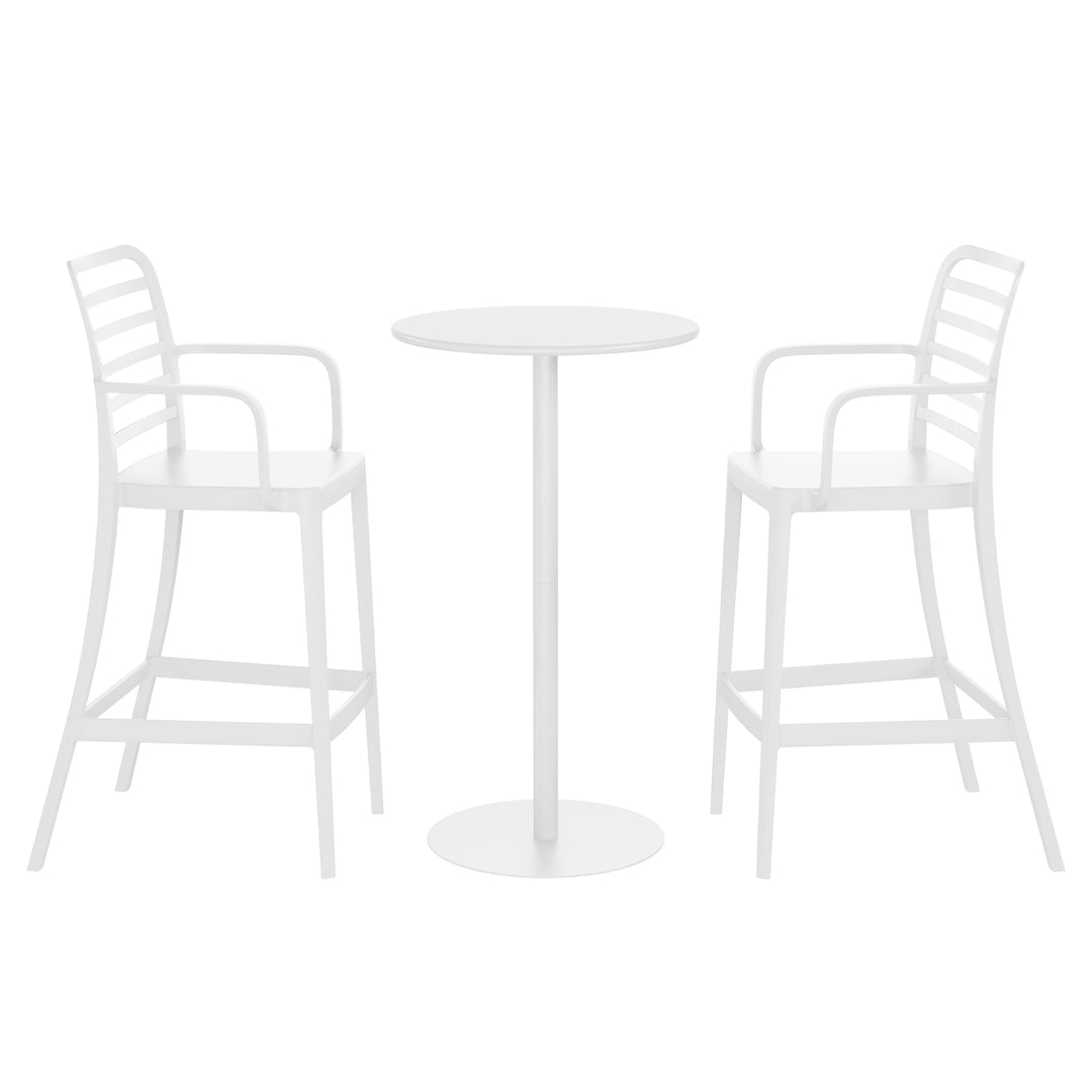 Playa 2-Person Adjustable Round Bar Table with Stackable Bar Stools Dining Set