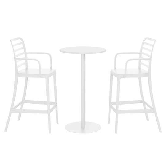 Playa 2-Person Adjustable Round Bar Table with Stackable Bar Stools Dining Set