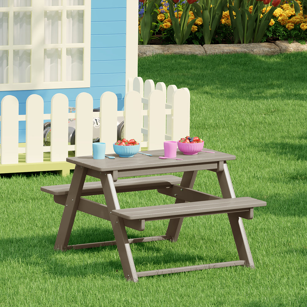 Malibu Outdoor Patio Kids HDPE Plastic Picnic Bench Table