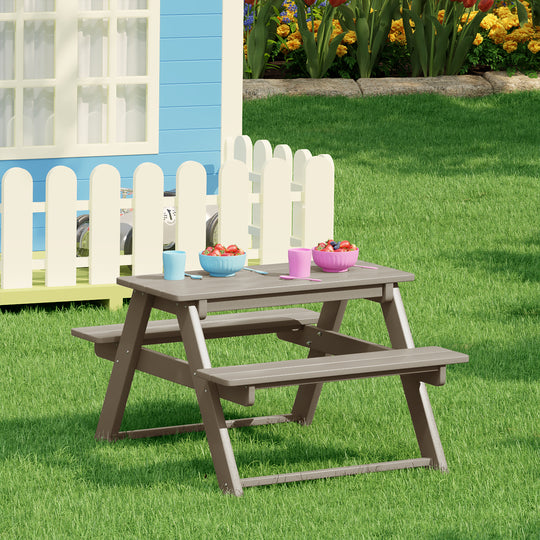 Malibu Outdoor Patio Kids HDPE Plastic Picnic Bench Table