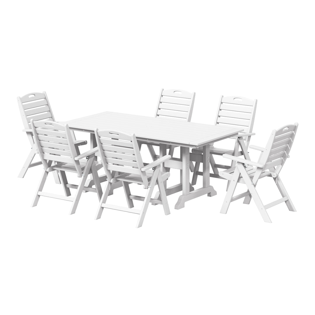 Malibu 7-Piece HDPE Rectangular Patio Dining Table Set with Foldable Chairs