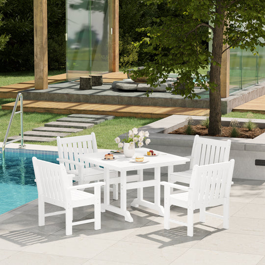 Malibu 5-Piece HDPE Outdoor Patio Chair and Square Table Dining Set