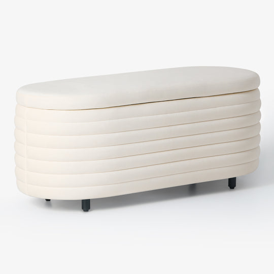 Phoebe 42" Wide Mid-Century Modern Upholstered Velvet Tufted Oval Storage Ottoman Bench