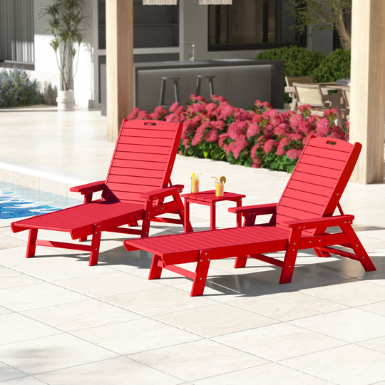 Malibu Poly Reclining Chaise Lounge Set With Table