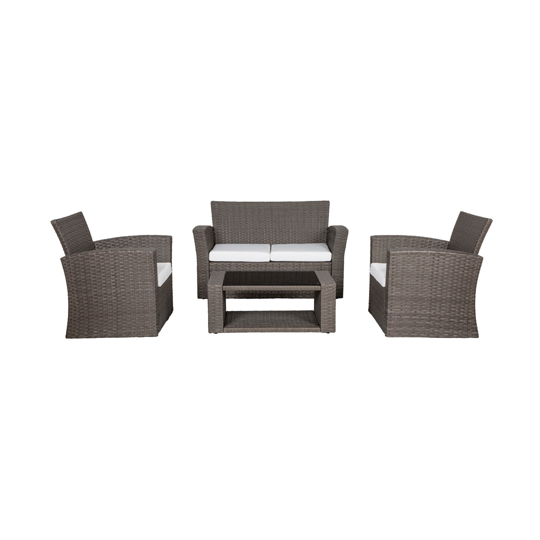 Coastal 4-Piece set Gray color base Outdoor / Patio Wicker Rattan Conversation Sofa set with cushions and a Coffee table ( 4 seater )