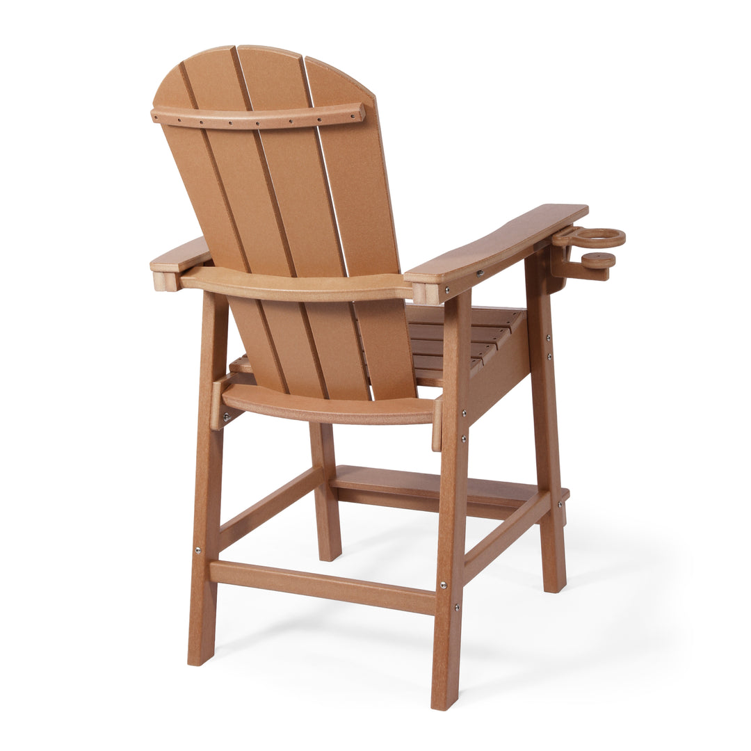 Malibu Outdoor HDPE  Tall Adirondack Counter Height Bar Chair With Cup Holder